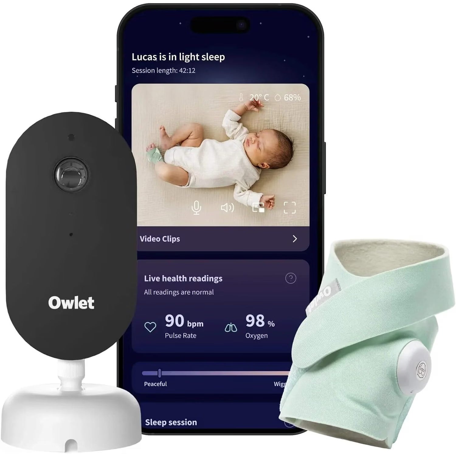 Owlet Dream Duo Smart Sock & Baby Video Monitor - Mint